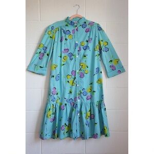 David Brown California Size Small Turquoise Blue Cotton Button Down Dress